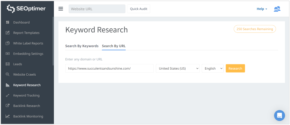 Search by URL for keywords